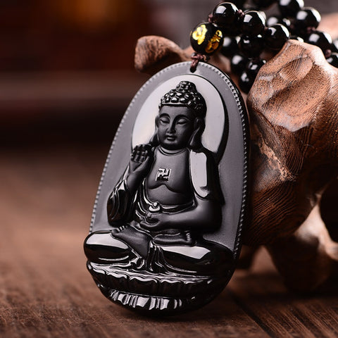 Pendentif porte-bonheur Bouddha obsidienne