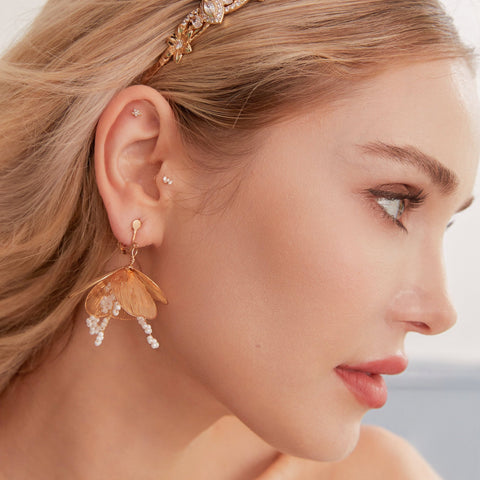 Gold Floral Bridal Dangle Earrings