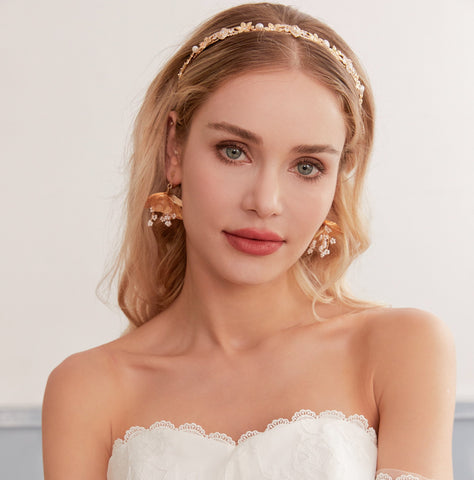 Bella Slim Pearl and Crystal Gold Headband