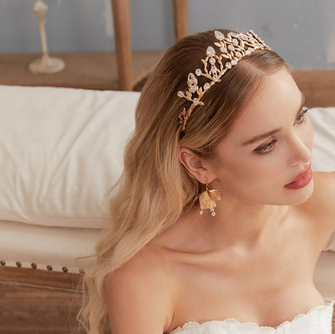 Victoria Gold Crystal Bridal Crown Tiara
