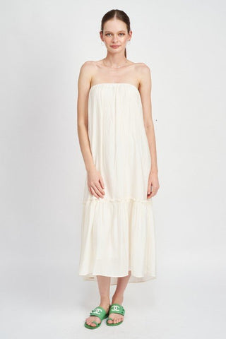 White Strapless Maxi Dress, White Cocktail Dress