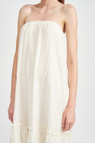 White Strapless Maxi Dress, White Cocktail Dress