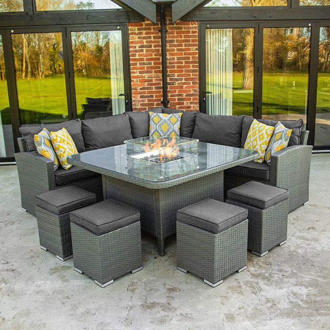 Bracken Outdoors Dakota Casual Dining Square Corner Sofa Set with Firepit Table