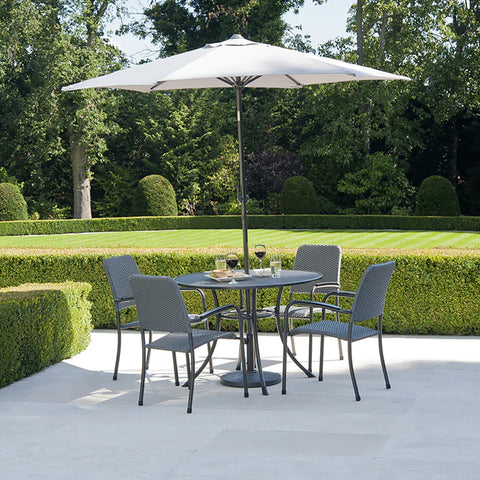 Alexander Rose Portofino 4 Seater Metal Garden Furniture Set with Round Table & Woven Armchairs