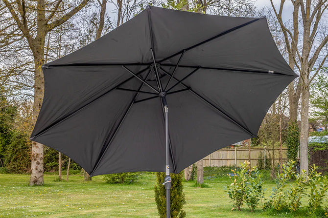 Bracken Outdoors Grey 3m Crank and Tilt Round Garden Parasol - Graphite Pole