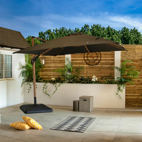 Bracken Outdoors Verona Grey 3m x 3m Square Wood Effect Cantilever Parasol