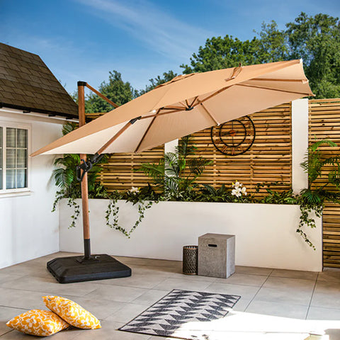 Bracken Outdoors Verona Sand 3m x 3m Square Wood Effect Cantilever Parasol