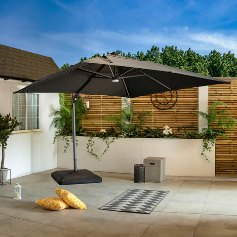 Bracken Outdoors Napoli Grey 3m x 3m Square Cantilever Parasol With LED Lights