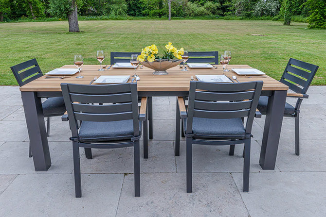 Bracken Outdoors Seattle Teak and Aluminium 6 Seat Rectangular Dining Set