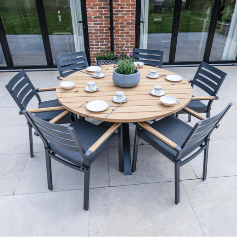 Bracken Outdoors Seattle Teak and Aluminium 6 Seat Round Dining Set