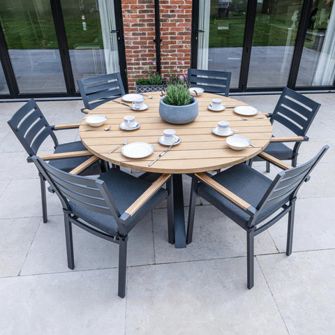 Bracken Outdoors Seattle Teak and Aluminium 6 Seat Round Dining Set