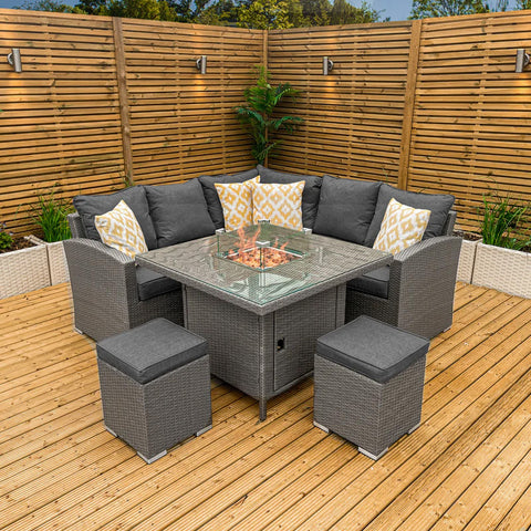 Bracken Outdoors Dakota Mini Rattan Corner Casual Dining Gas Fire Pit Garden Furniture Set