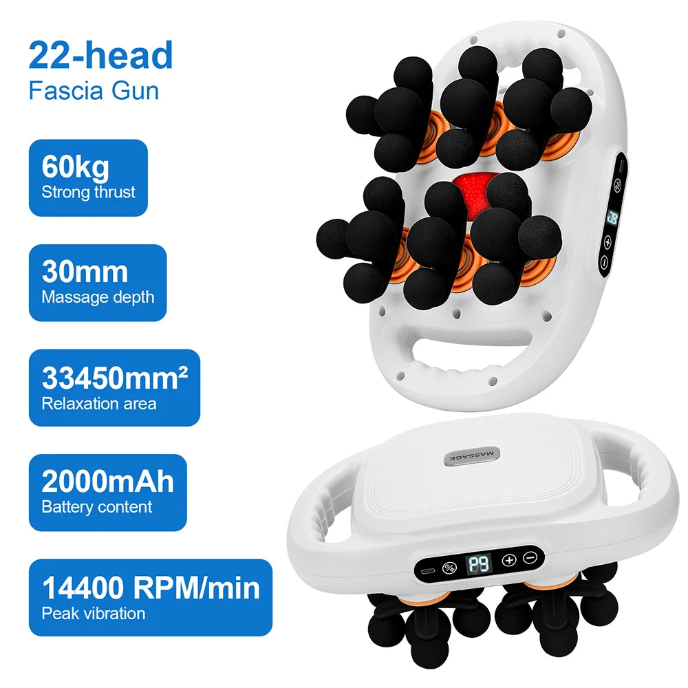 22Head HighFrequency Fascia Gun  Deep Tissue Body Back Neck  Shoulder Massager
