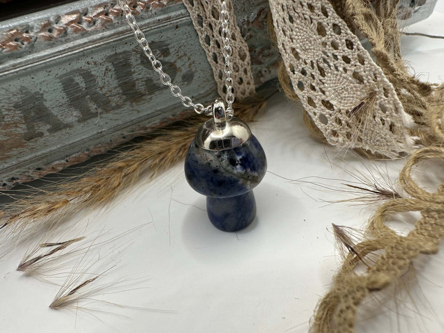 Crystal Mushroom Necklace - Blue Sodalite