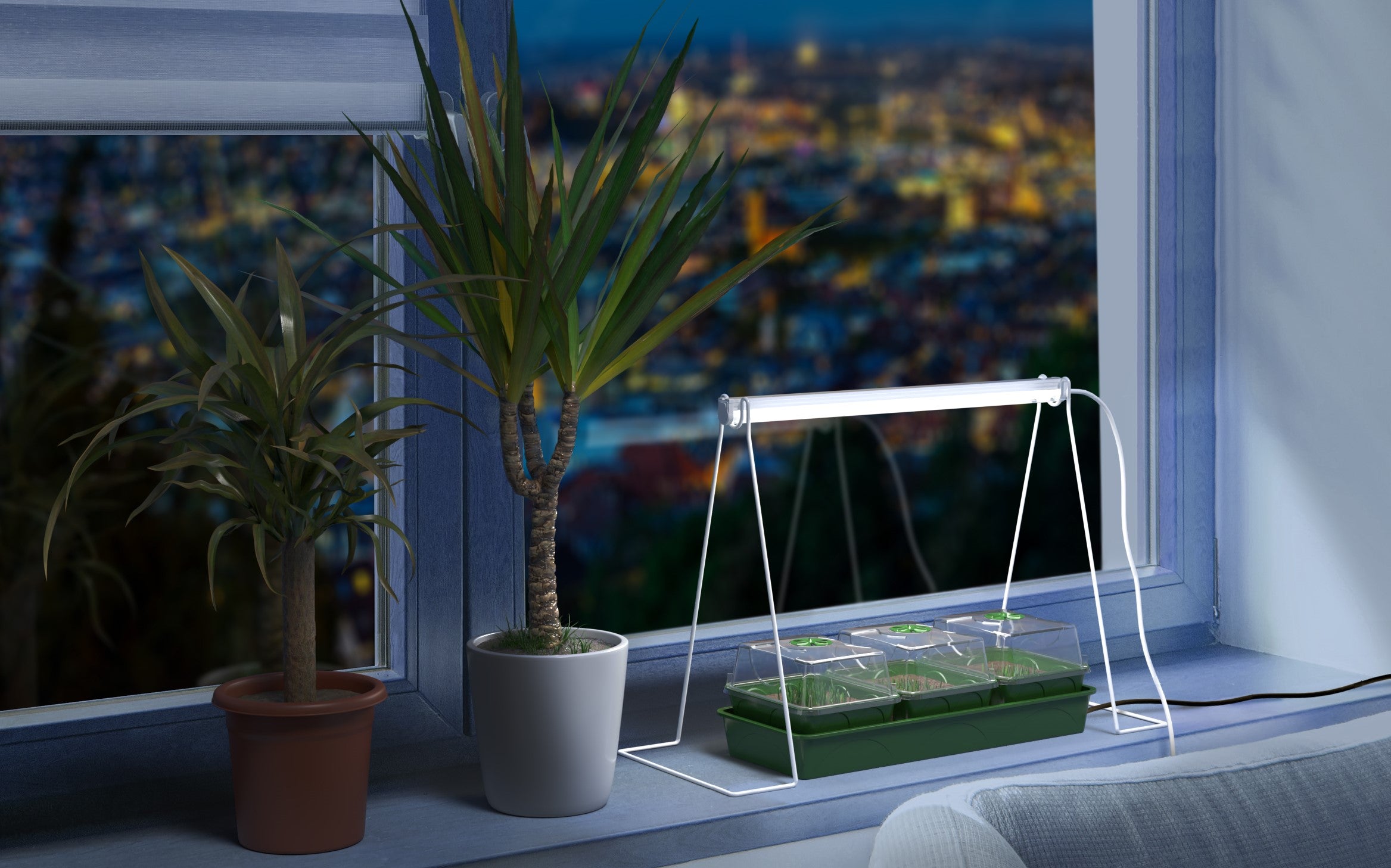 Bio Green LED-Pflanzenlampe Florabooster mit Standfuß auf Fensterbank