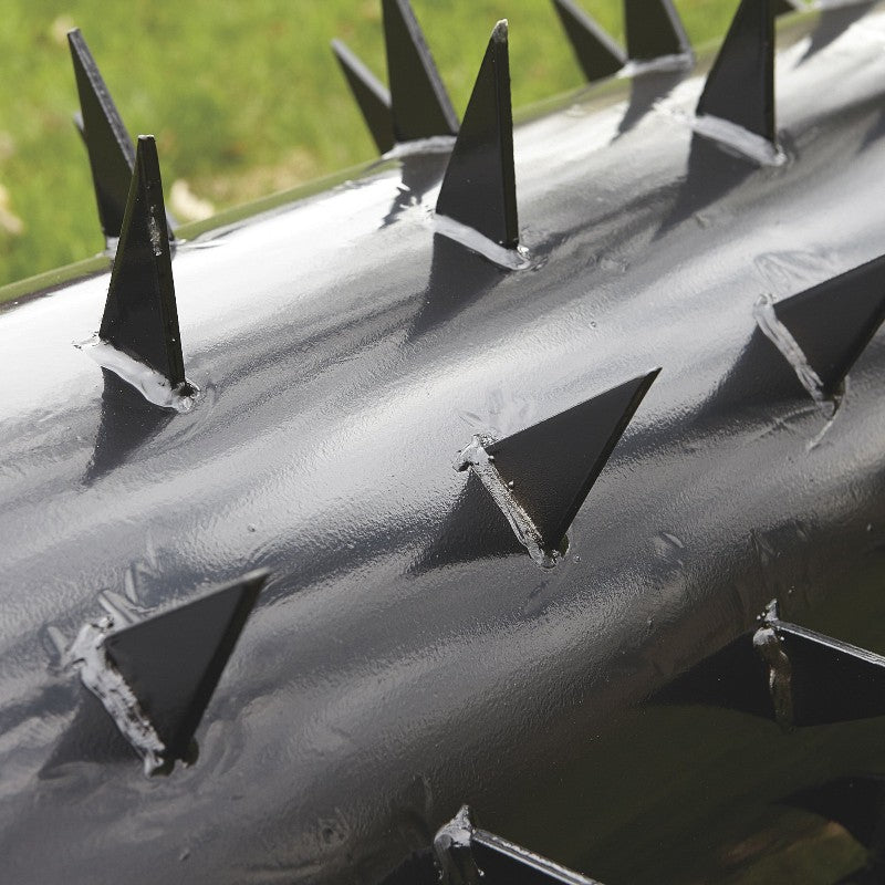 Close Up View of the Strongway 36 Inch Drum Spike Lawn Aerator with 78 Spikes
