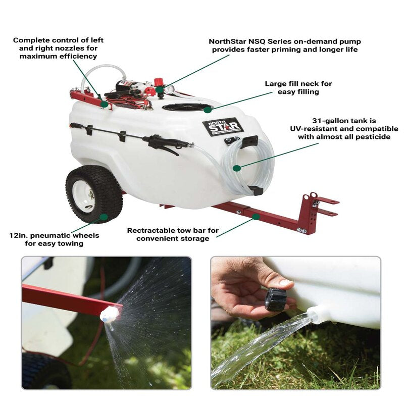 info graph of NorthStar 31 Gallon Tow-Behind Broadcast and and spot Sprayer
