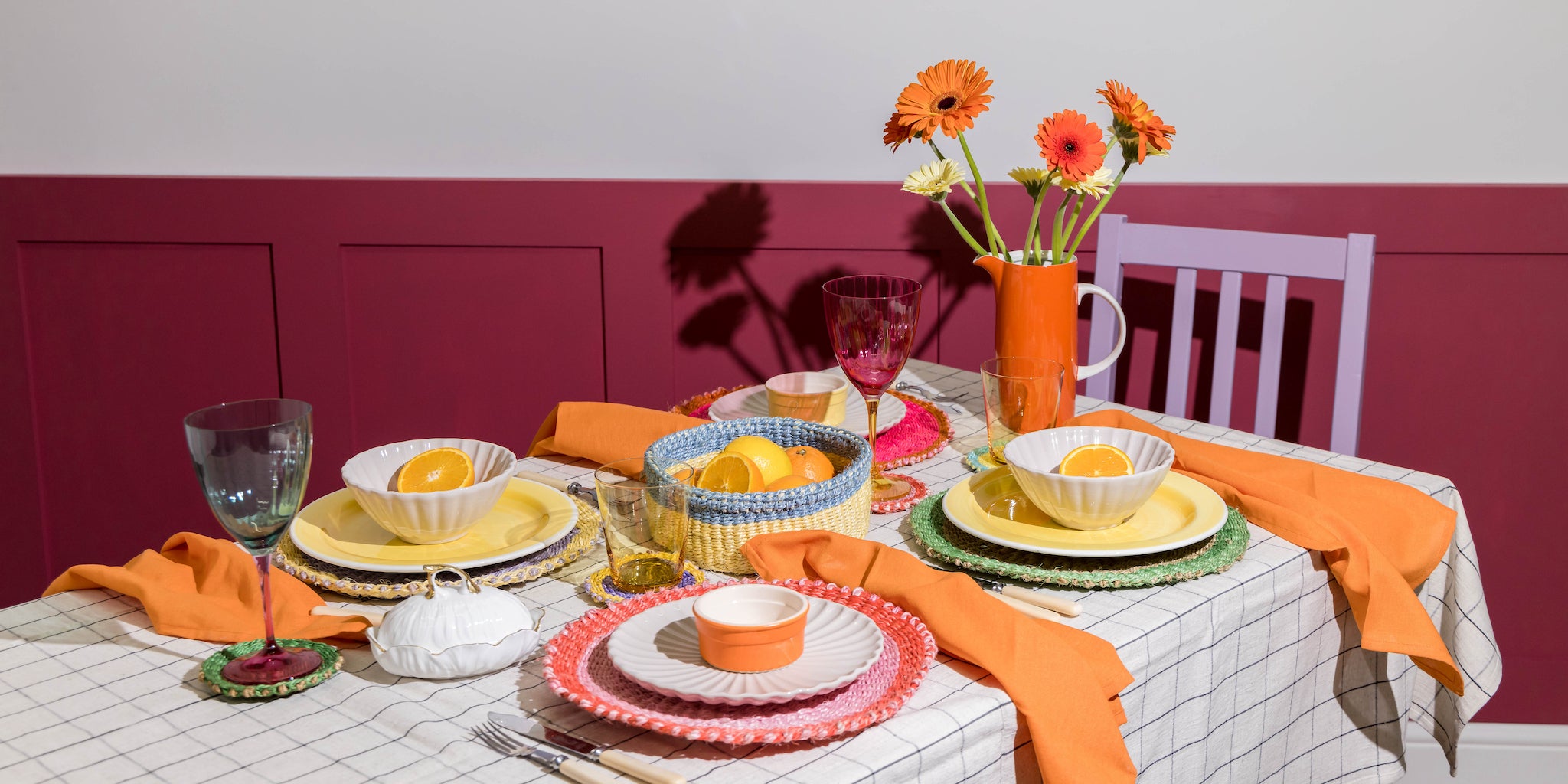 Colourful handwoven tableware