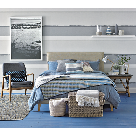 Blaues und graues Schlafzimmerdesign