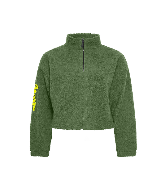 Olive Cropped teddy fleece