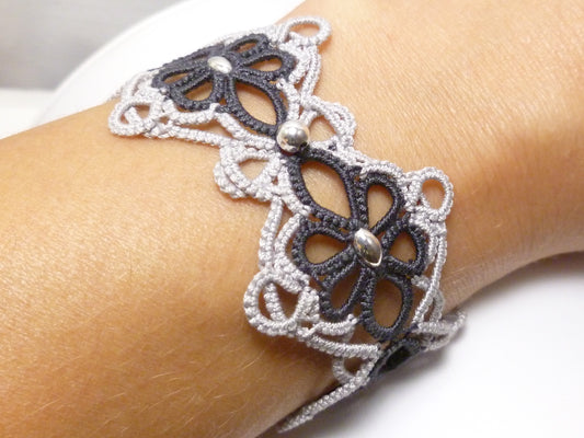 Celtic tatted bracelet with silver beads -Baroque