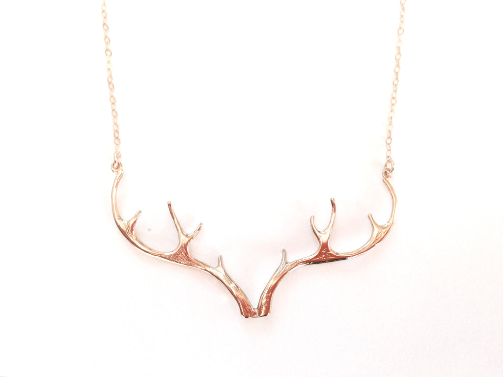 Kooljewelry 14k Yellow Gold Antler Adjustable Length Necklace