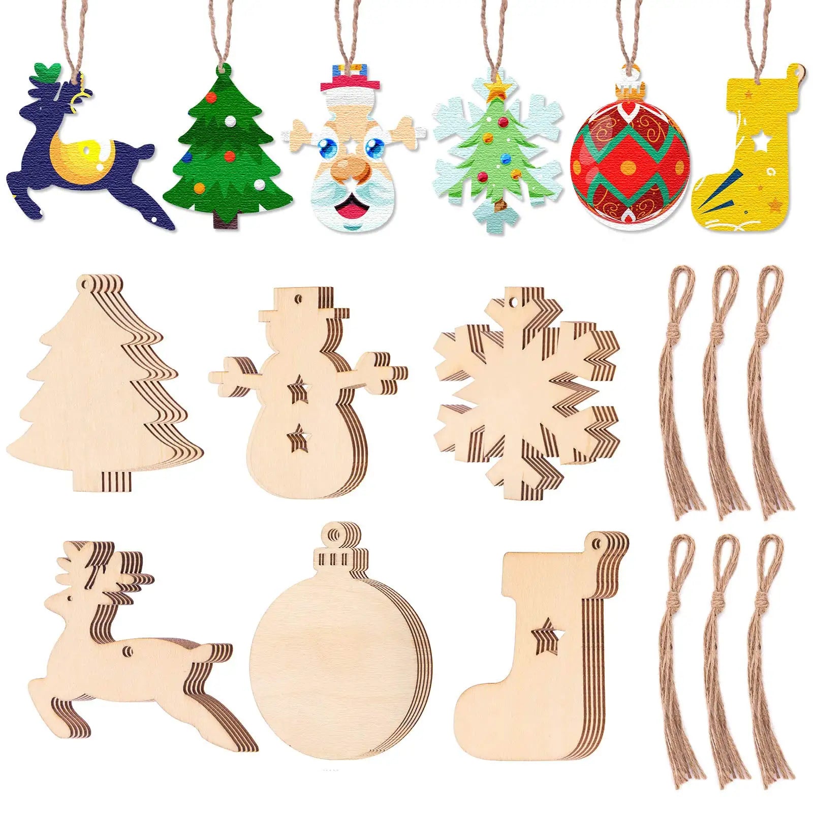 10PCS Paintable Wooden Christmas Hanging Ornaments