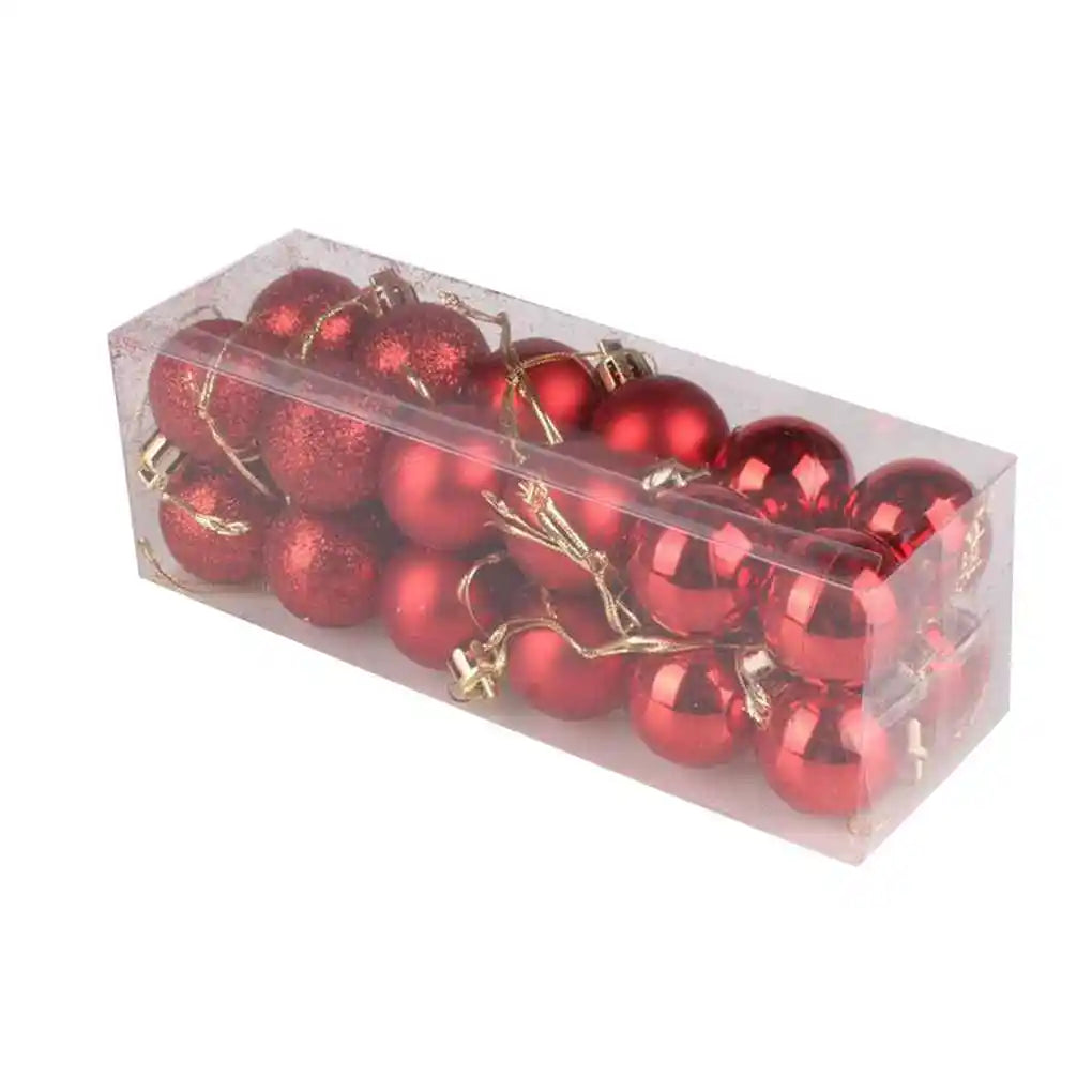 24PCS Rose Red Christmas Ball Ornaments Set