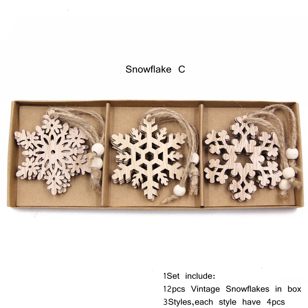 12PC Christmas Snowflake Wooden Ornaments for Holiday Decor - Image 6