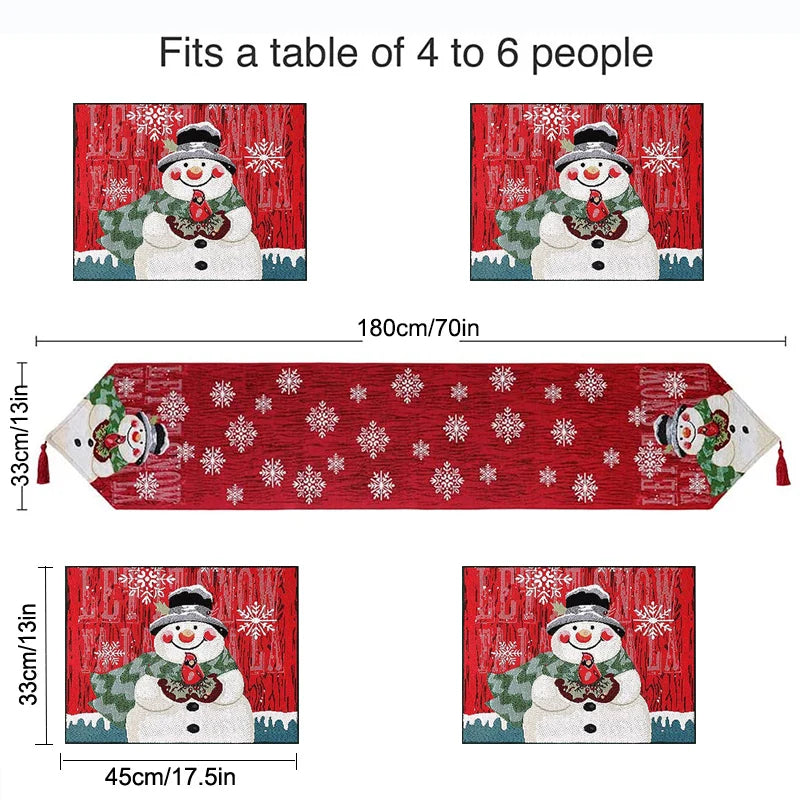 Charming Christmas Santa Snowman Table Runner & Placemats - Image 12