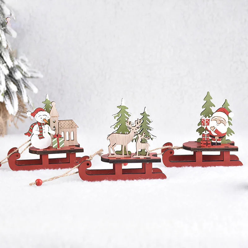 Festive Wooden Sleigh Ornaments for Christmas Trees - Image 9