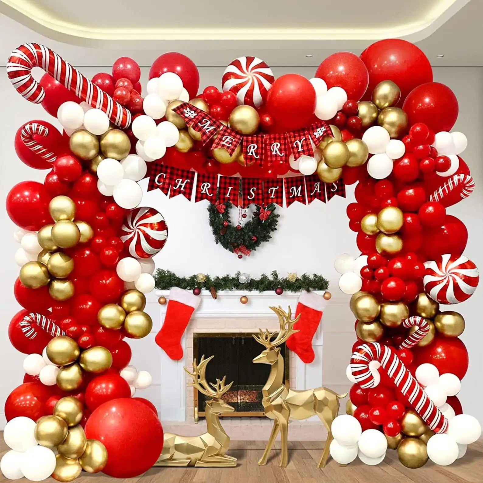 Festive Christmas Balloon Garland and Candy Canes