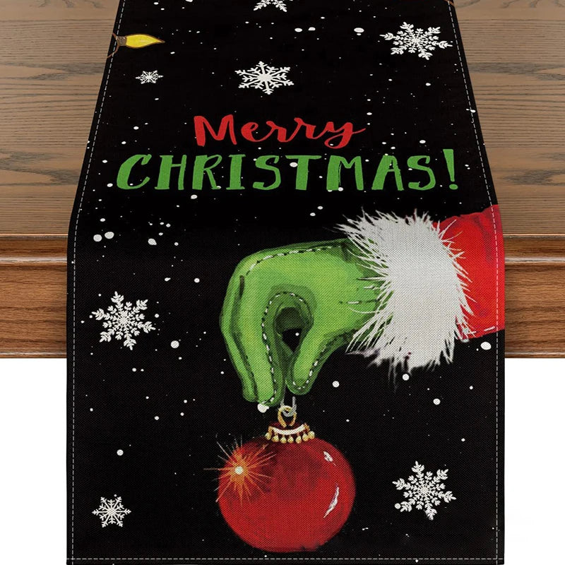 Festive Christmas Table Runner with Santa & Snowman - Image 2