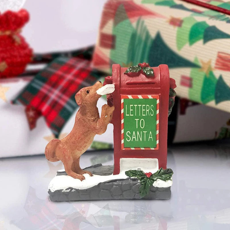 Charming Mini Christmas Dog Mailbox Figurine