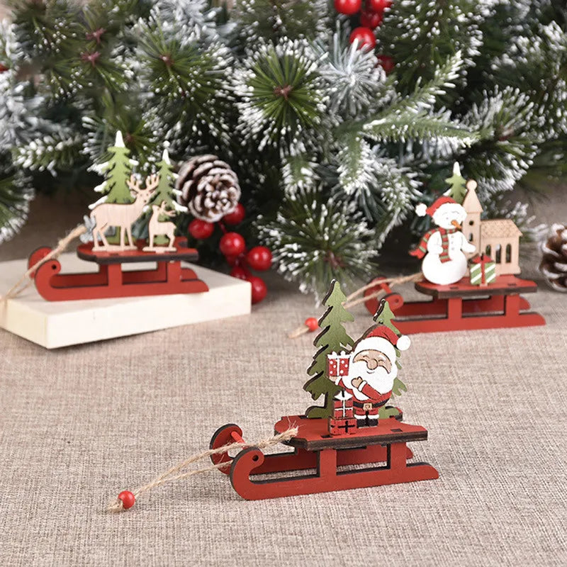 Festive Wooden Sleigh Ornaments for Christmas Trees - Image 8