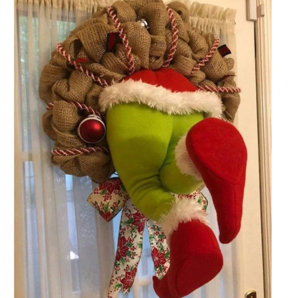 Festive Burlap Wreath with Colorful Ornaments