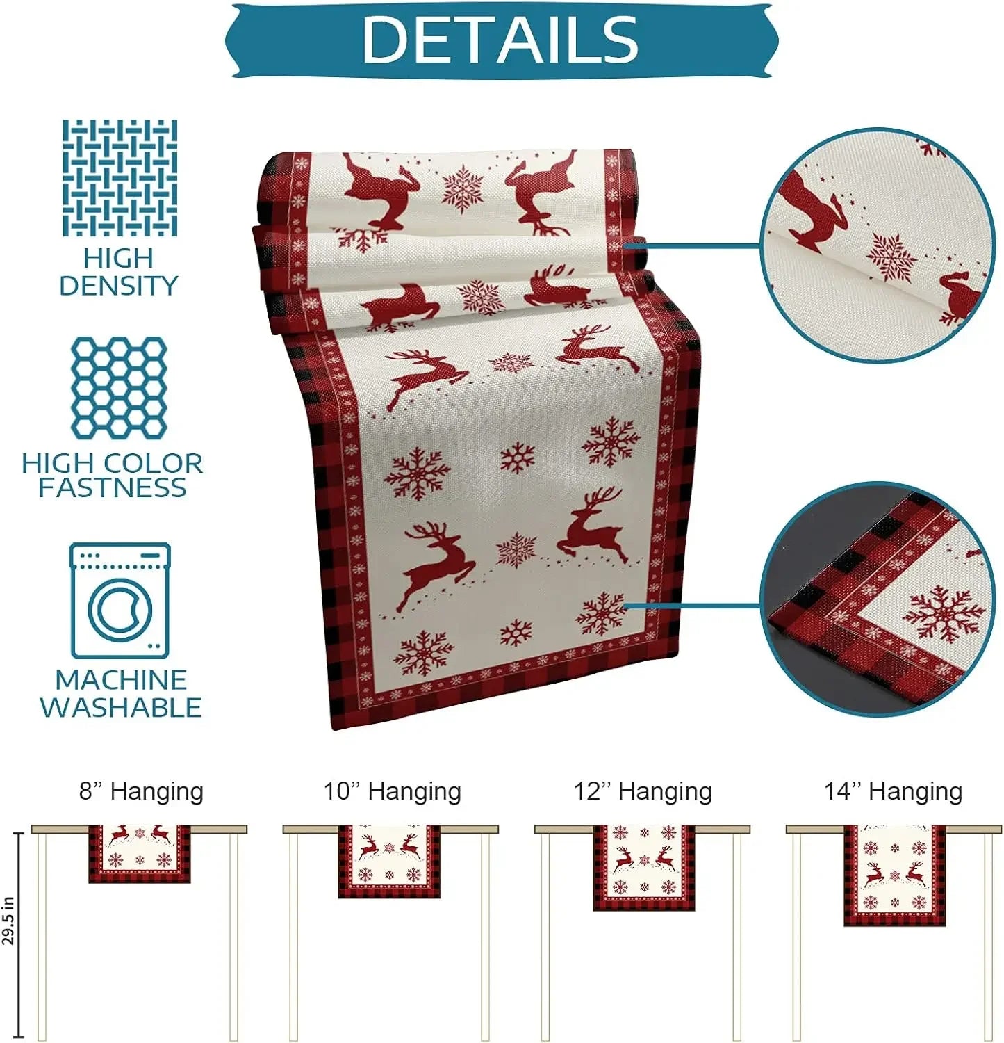 Festive Elk Snowflake Buffalo Plaid Table Runner - Image 14