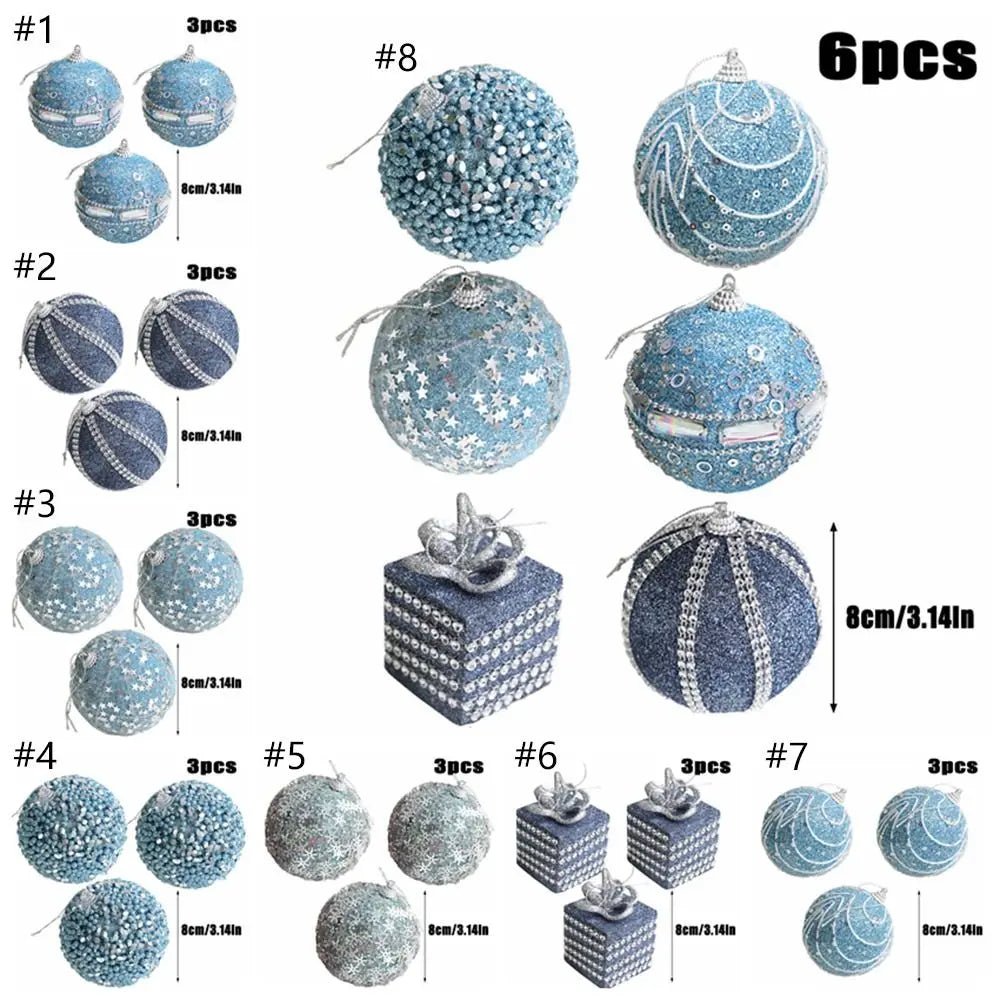 Shatterproof Blue Sequin Christmas Ornaments - 8cm - Image 11