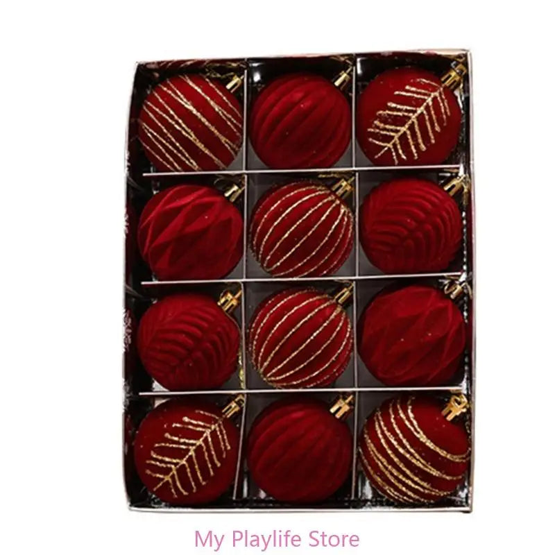 12 PCS Velvet Christmas Baubles for Festive Cheer - Image 6