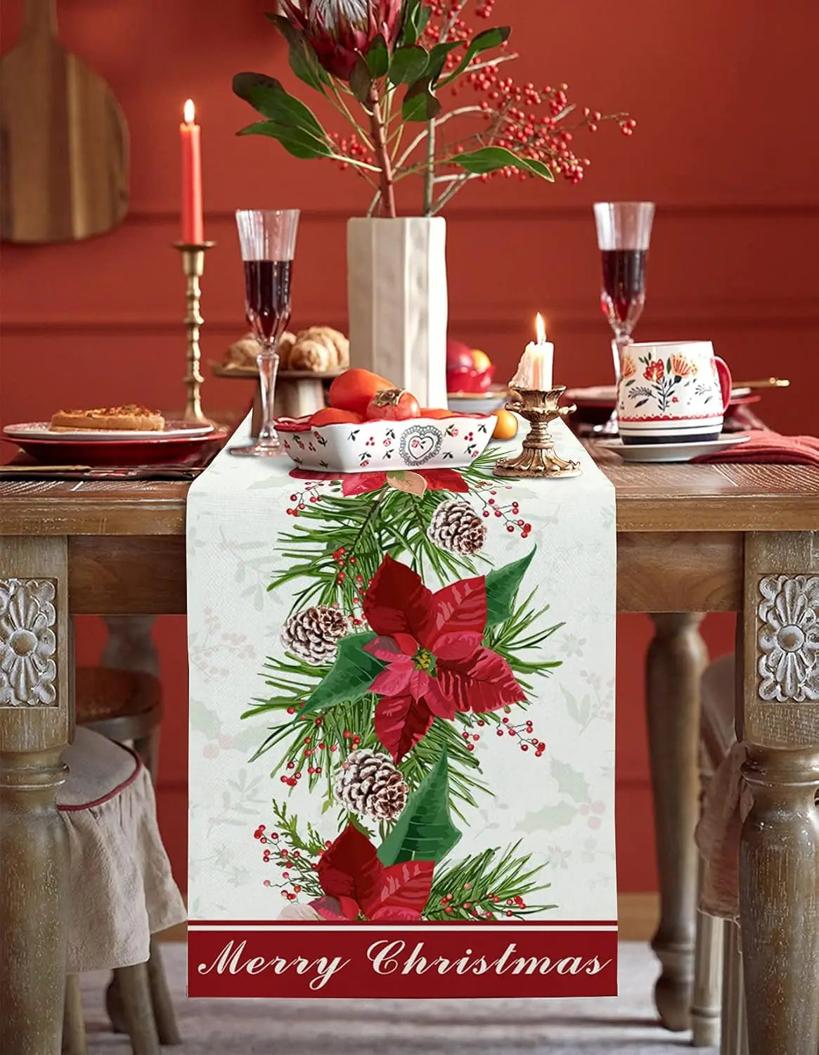 Festive Elk Snowflake Buffalo Plaid Table Runner - Image 17