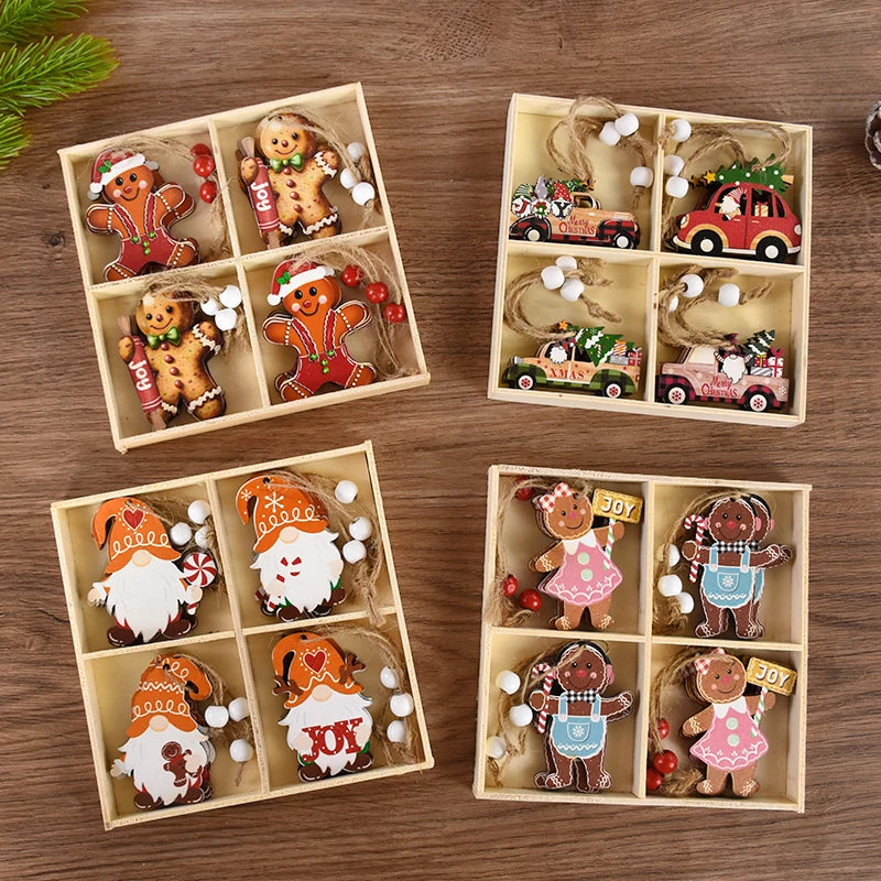 12pcs Christmas Wooden Ornaments: Santa & Gnomes