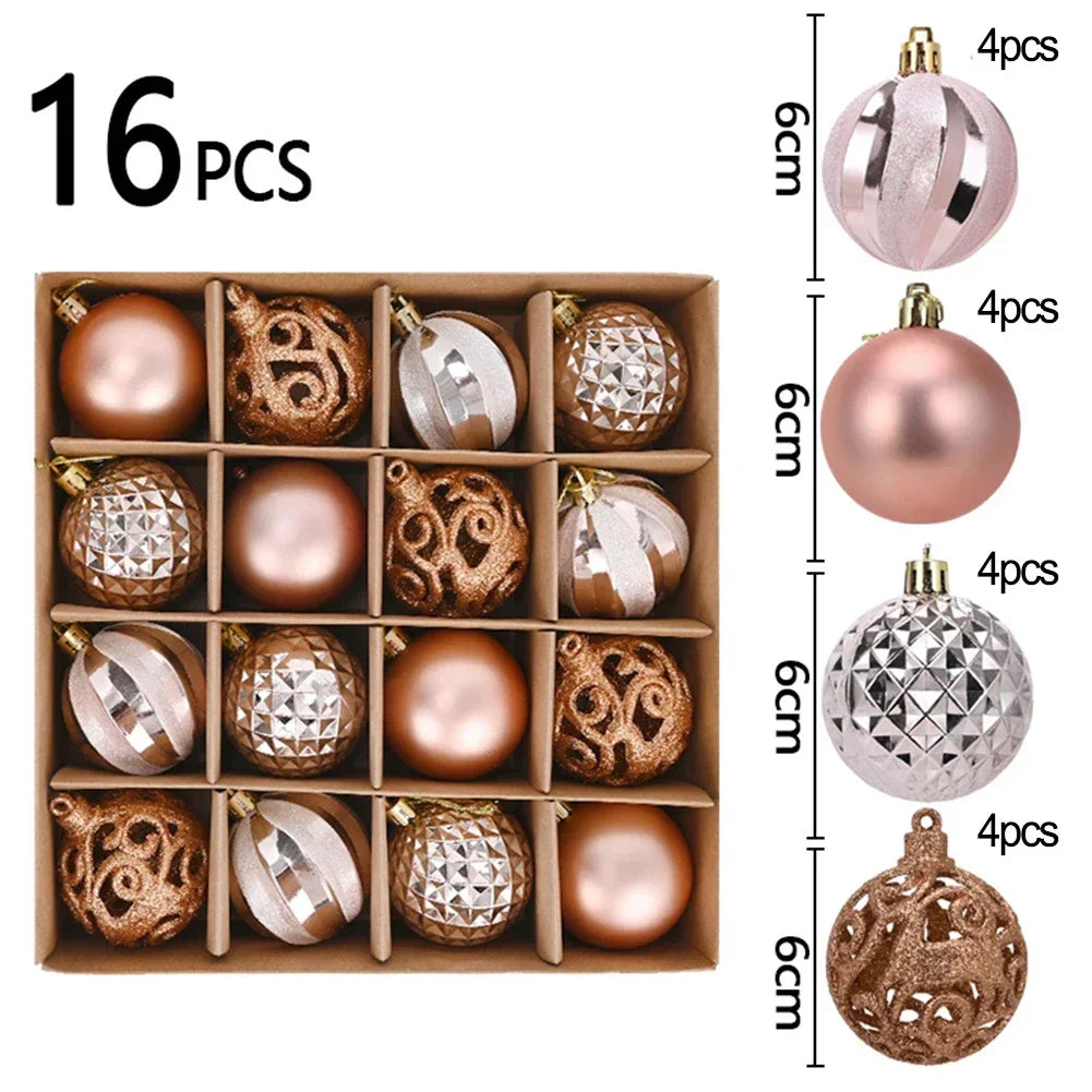 16pcs Rose Gold Glitter Christmas Ball Ornaments