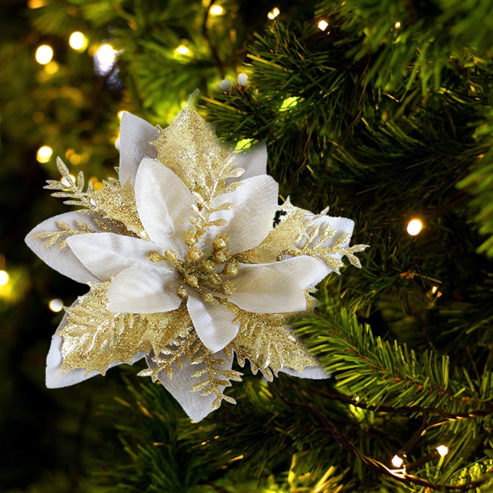 Elegant Gold, Silver & Red Holiday Flower Ornaments - Image 17