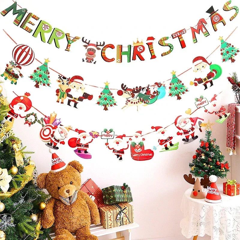 Festive Christmas Banner: Santa, Elk & Socks Decor