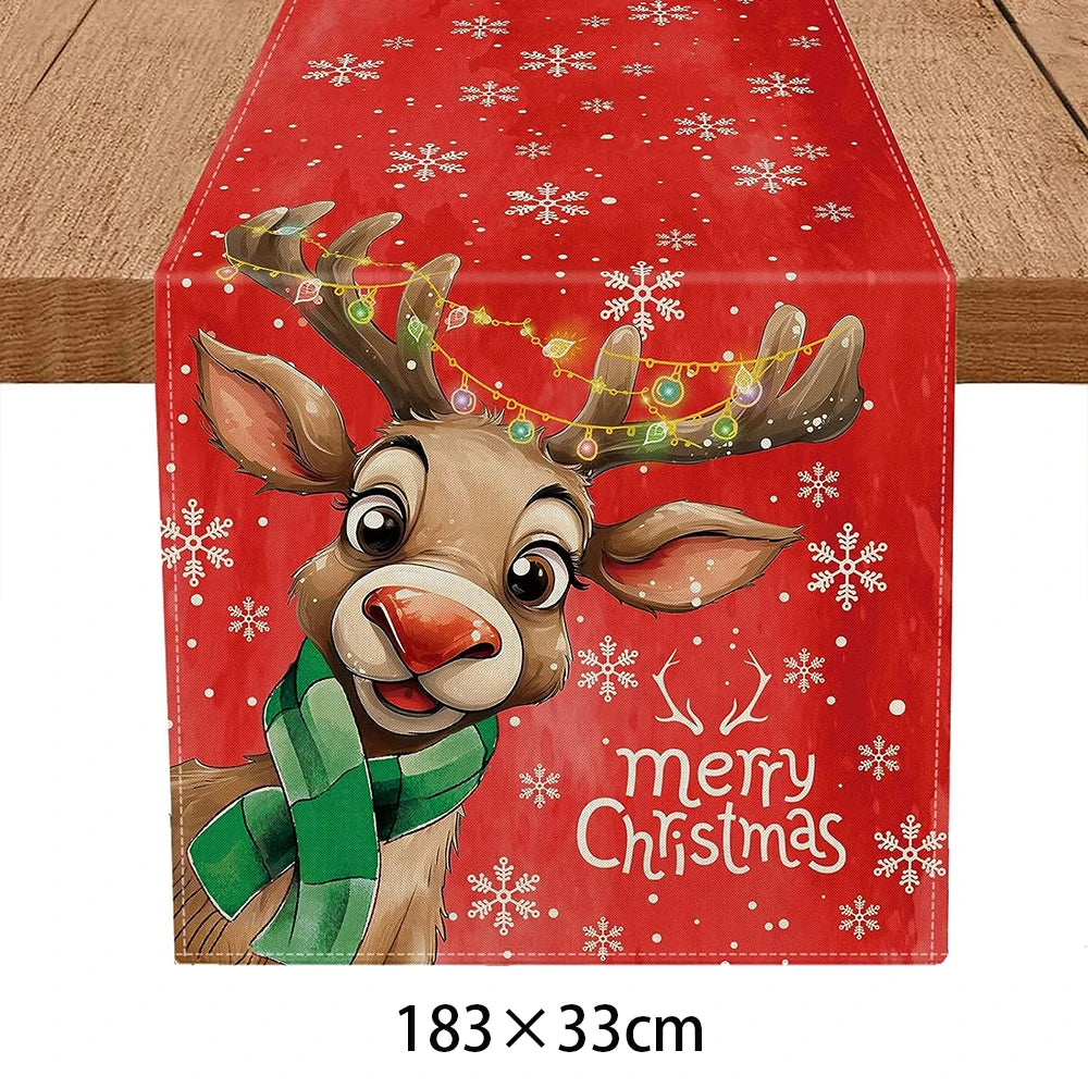 Festive Christmas Table Runner – Santa, Elk & Snowman - Image 2