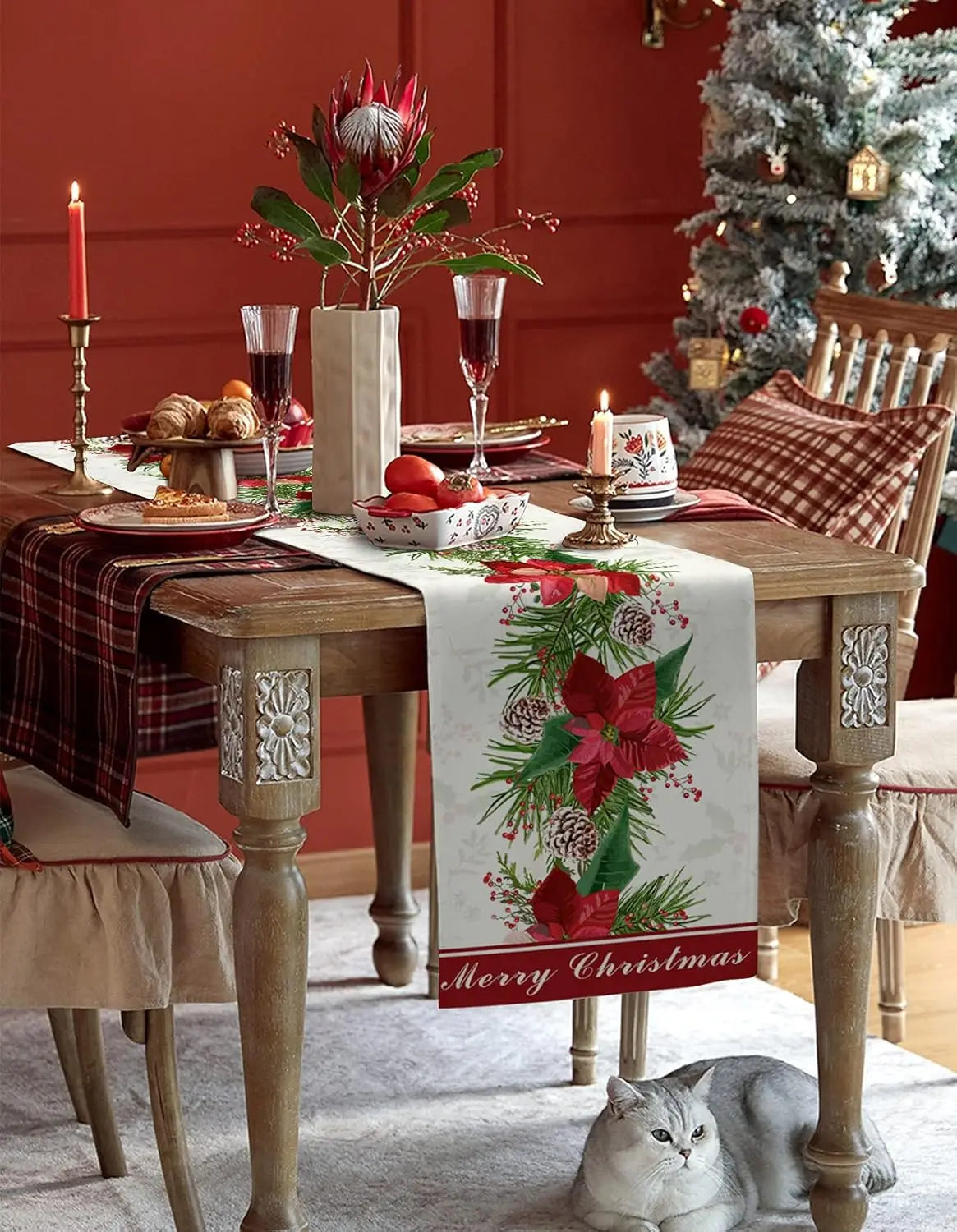 Festive Elk Snowflake Buffalo Plaid Table Runner - Image 5