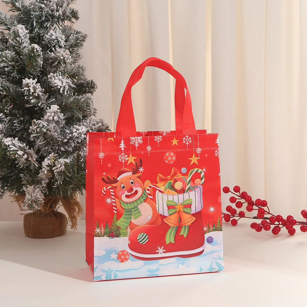 Festive Red Reusable Christmas Gift Tote Bags - Image 2