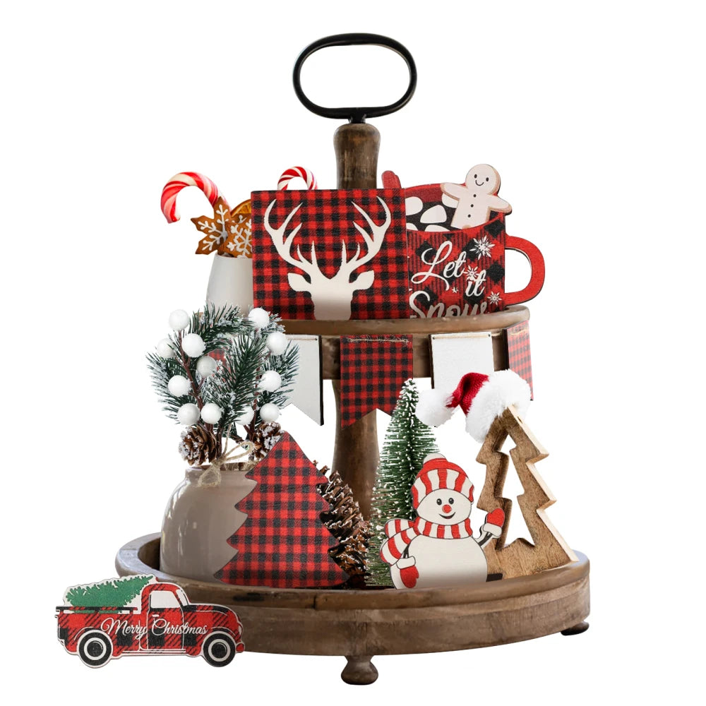 Festive Plaid Christmas Tiered Tray Decor Signs