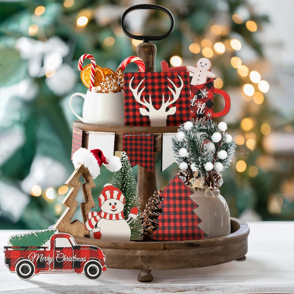 Festive Plaid Christmas Tiered Tray Decor Signs - Image 14