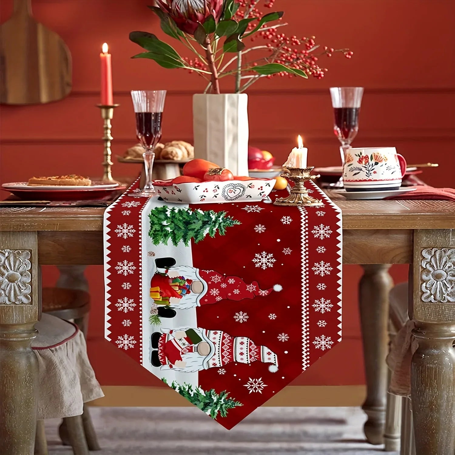 Charming Gnome Snowflake Christmas Table Runner - Image 3